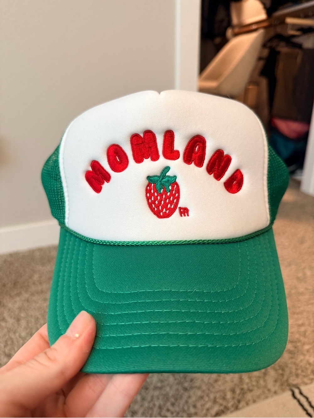 Green & White Strawberry Patch Trucker Hat